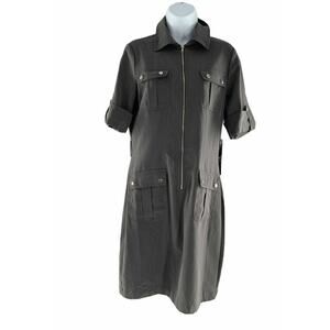 True Envy Dress Womens Size 8 Gray Front Zipper Pockets Buttons Cuffed Sleeves